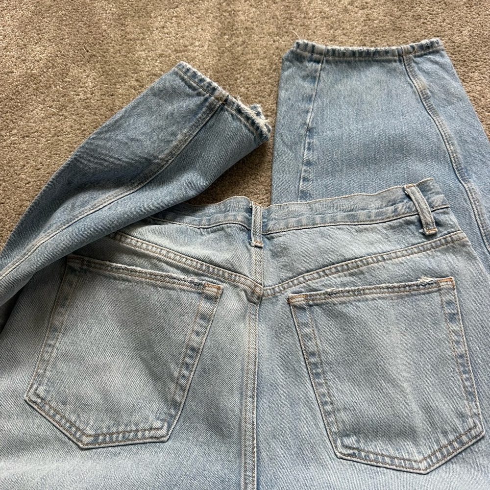 Zara Light Blue Women Mid-Rise Tapered Barrel Denim Jeans - Picture 6 of 6